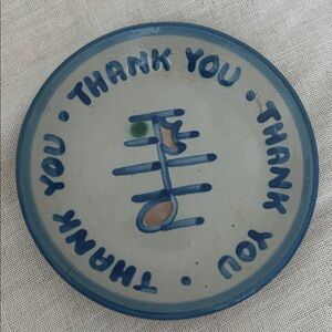 Vintage M.A. Hadley pottery mini dish  Thank You trinket plate coaster blue rim